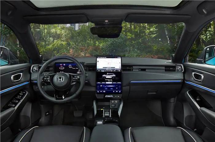Honda e:Ny1 electric SUV front quarter interior 